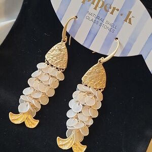 Piper K Golden and Cream Shell Earrings